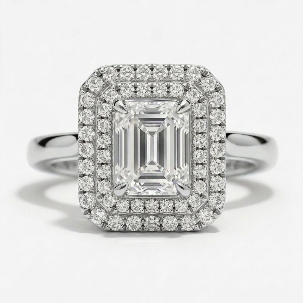 Magnolia Platinum Emerald Engagement Ring shown from the front