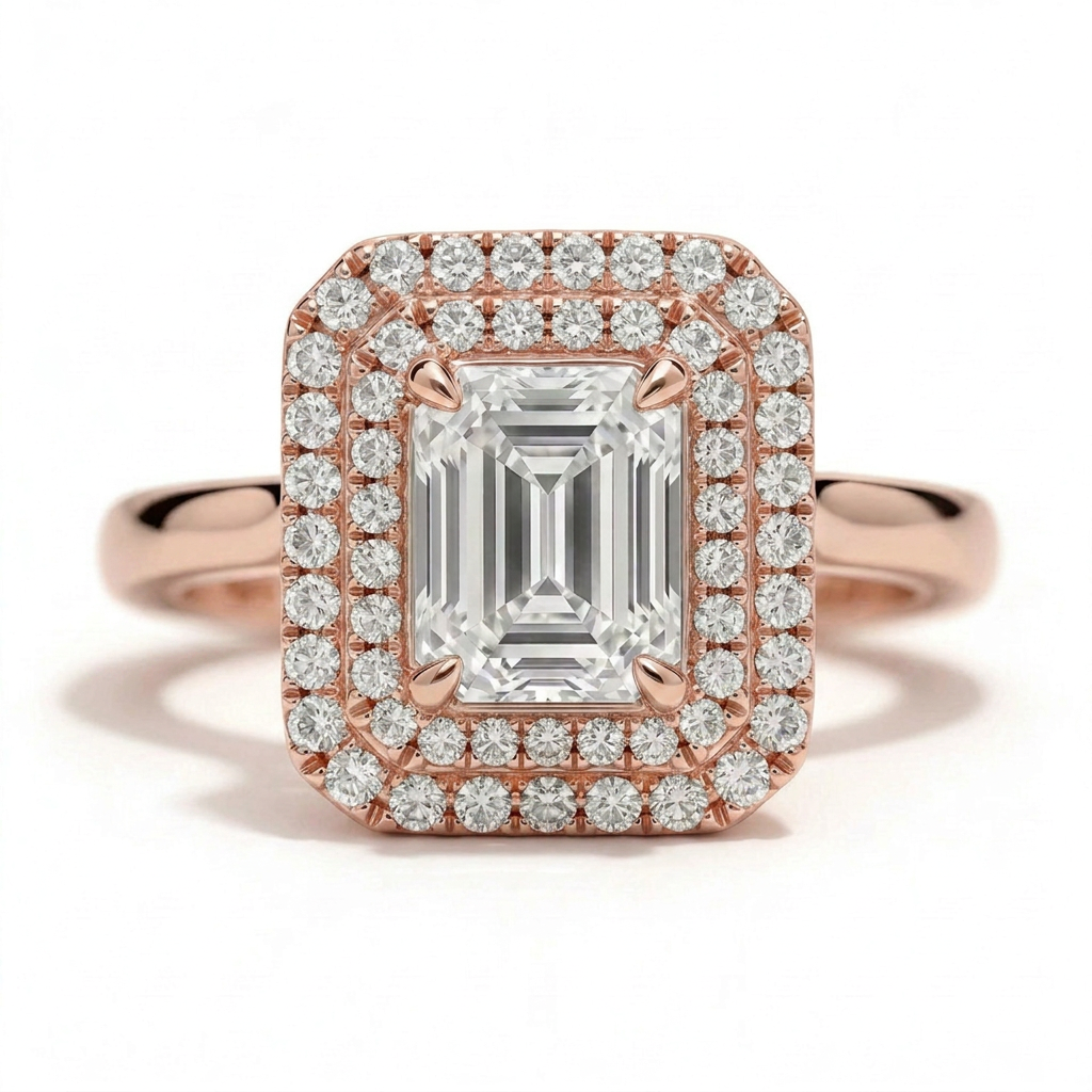 Magnolia 14k Rose Gold Emerald Engagement Ring shown from the front