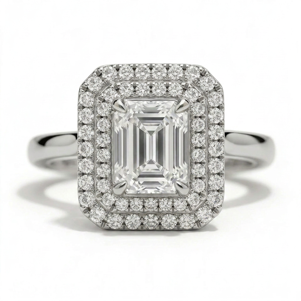 Magnolia 14k White Gold Emerald Engagement Ring shown from the front