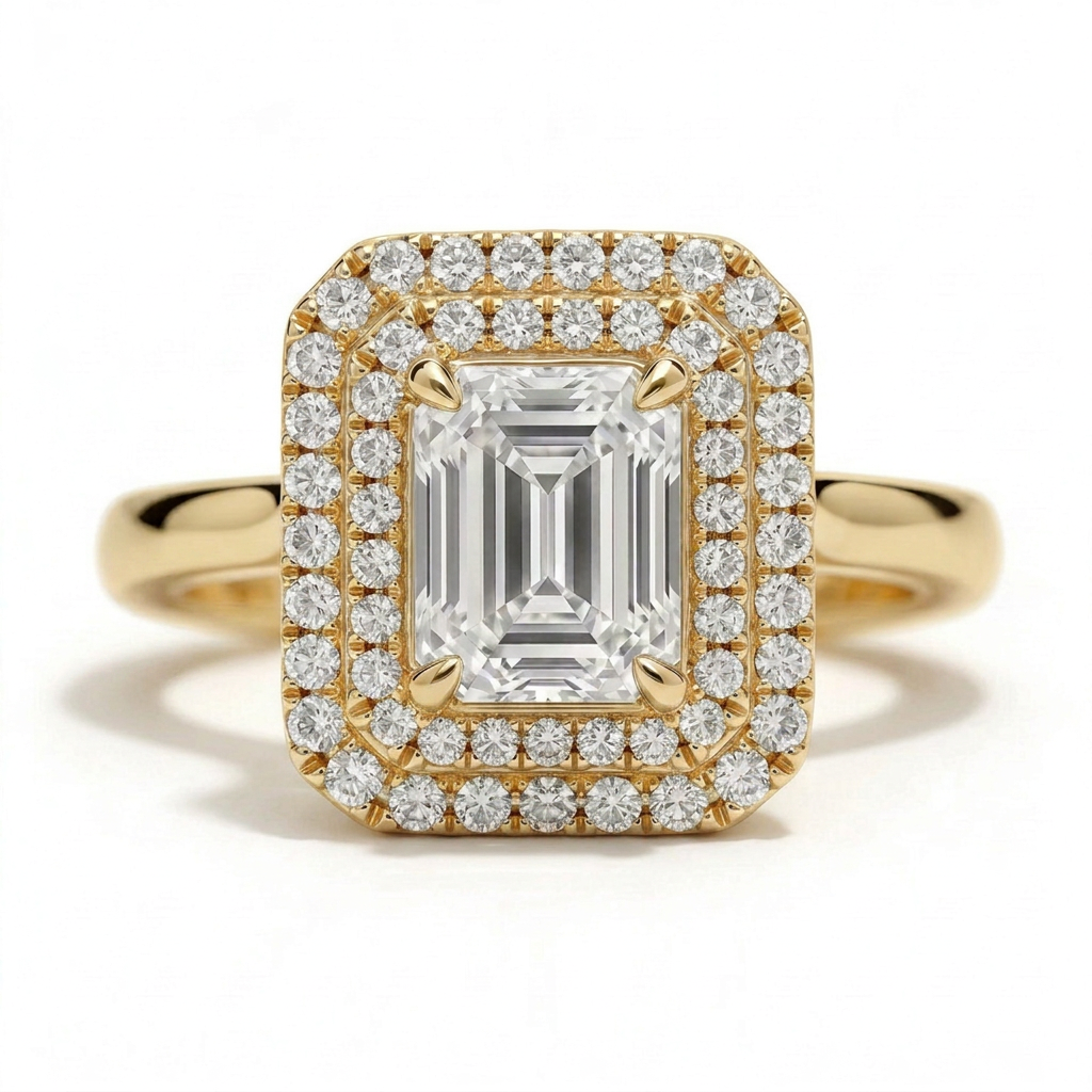 Magnolia 14k Yellow Gold Emerald Engagement Ring shown from the front