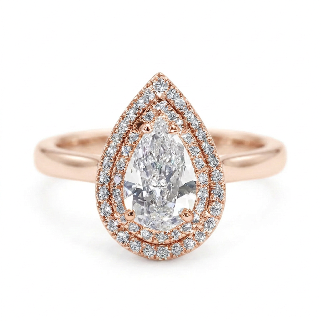 Magnolia 14k Rose Gold Pear Engagement Ring shown from the front